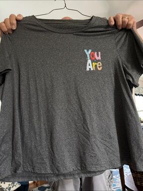 SHEIN Charcoal Short Sleeve Tee with Colorful "You Are" Graphic